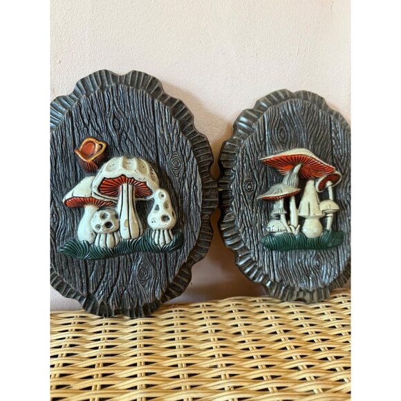 Vintage 70's Retro Boho Mushroom Plaque Wall Hangings - Picture 1 of 11